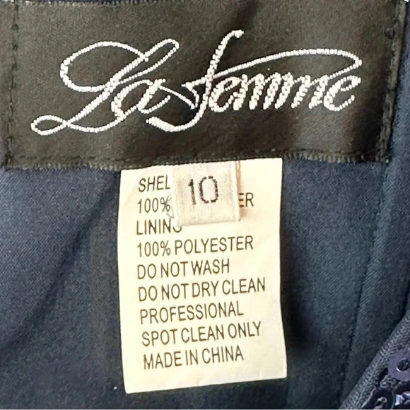 NWT La Femme Chiffon &‎ Sequin A-Line Gown In Navy Blue Size 10 $388 MOB MOG - Picture 5 of 10